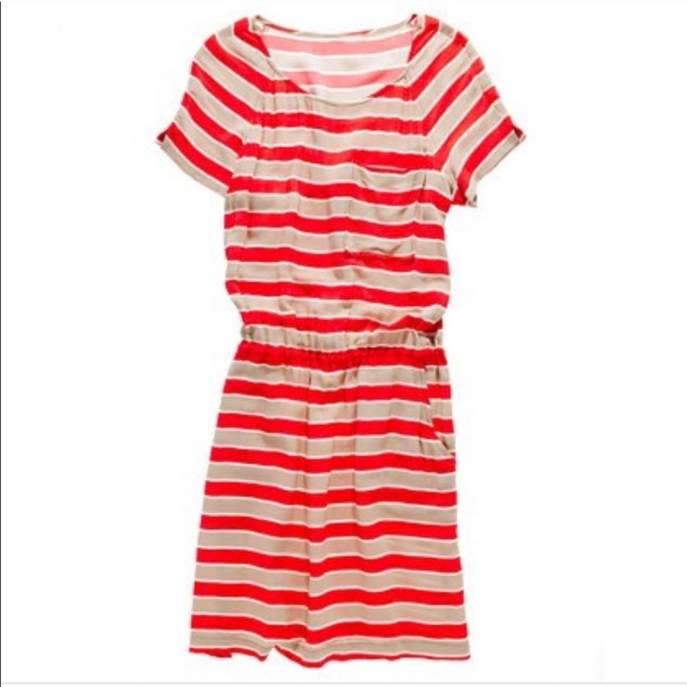 Madewell Silk Red And White Striped T Shirt Dress Small